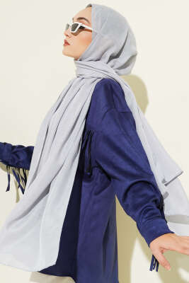 Pazarium - Desenli Monogram Şal Gümüş