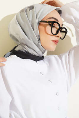 Pazarium - Fiori Desen Lina Eşarp Siyah