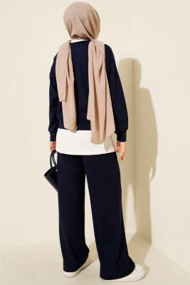 Loyşa Gül Desen İkili Takım Lacivert - Thumbnail