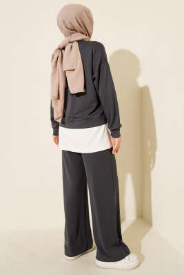 Loyşa Gül Desen İkili Takım Füme - Thumbnail