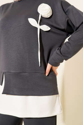 Loyşa Gül Desen İkili Takım Füme - Thumbnail