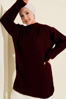 Pazarium - Selanik Örgü Yumoş Triko Tunik Bordo