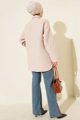 Dalga Desen Kapitone Ceket Bej - Thumbnail