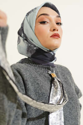 Şerit Geçişli Desen Detaylı Eşarp Antrasit - Thumbnail