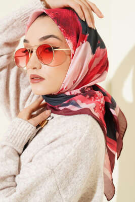 Şerit Geçişli Desen Detaylı Eşarp Bordo - Thumbnail