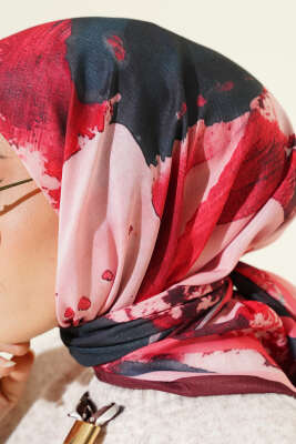 Şerit Geçişli Desen Detaylı Eşarp Bordo - Thumbnail