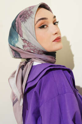 Pazarium - Şerit Geçişli Desen Detaylı Eşarp Latte