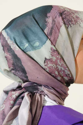 Şerit Geçişli Desen Detaylı Eşarp Latte - Thumbnail