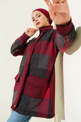 Pazarium - Kare Desen Garnili Kap Bordo