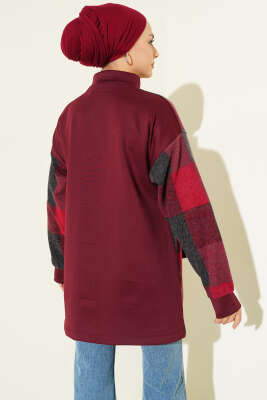 Kare Desen Garnili Kap Bordo - Thumbnail