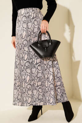 Pazarium - Desen Detaylı Saten Etek Bej