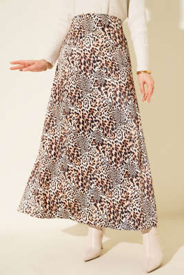 Pazarium - Desen Detaylı Saten Etek Leopar