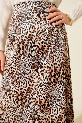 Desen Detaylı Saten Etek Leopar - Thumbnail