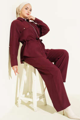 Bel Tünelli Çift Cepli İkili Takım Bordo - Thumbnail