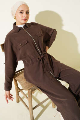 Pazarium - Bel Tünelli Çift Cepli İkili Takım Kahve