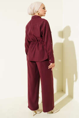 Bel Tünelli Çift Cepli İkili Takım Bordo - Thumbnail