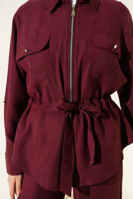 Bel Tünelli Çift Cepli İkili Takım Bordo - Thumbnail