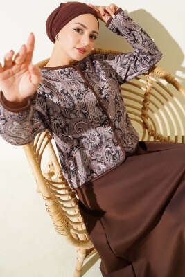 Pazarium - Etnik Desenli Scuba Etekli İkili Takım Kahve