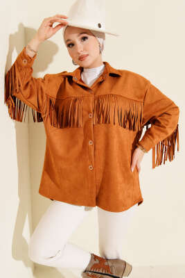 Pazarium - Püsküllü Düğmeli Süet Ceket Taba