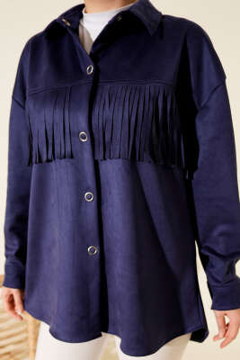 Püsküllü Düğmeli Süet Ceket Lacivert - Thumbnail