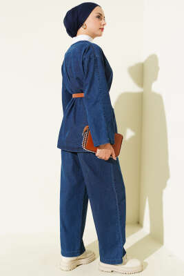 Kemerli Düğmeli Kot İkili Takım Kot - Thumbnail