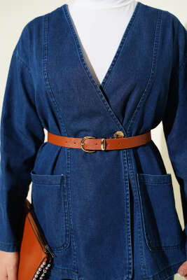 Kemerli Düğmeli Kot İkili Takım Kot - Thumbnail