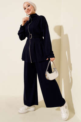 Pazarium - Kemer Tokalı Pensli İkili Takım Lacivert