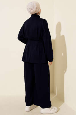 Kemer Tokalı Pensli İkili Takım Lacivert - Thumbnail