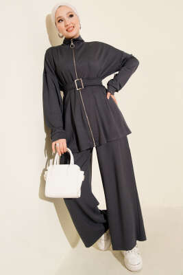 Pazarium - Kemer Tokalı Pensli İkili Takım Füme