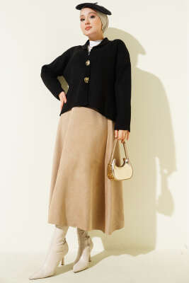 Çift Gold Düğmeli Kısa Triko Hırka Siyah - Thumbnail