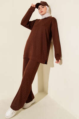 Pazarium - Loyşa Mini Taşlı Süslemeli İkili Takım Kahve