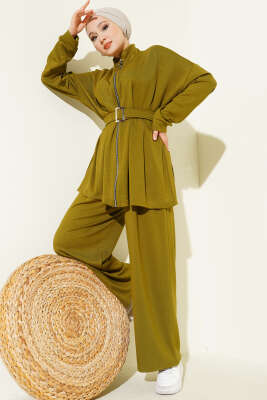 Pazarium - Kemer Tokalı Pensli İkili Takım Yağ Yeşili