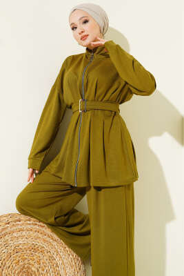 Kemer Tokalı Pensli İkili Takım Yağ Yeşili - Thumbnail