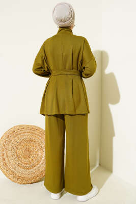 Kemer Tokalı Pensli İkili Takım Yağ Yeşili - Thumbnail