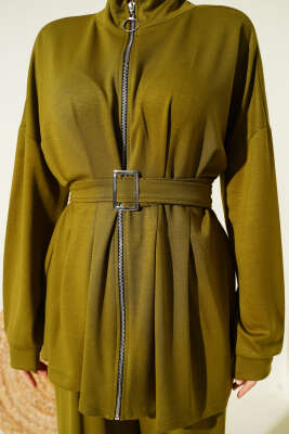 Kemer Tokalı Pensli İkili Takım Yağ Yeşili - Thumbnail