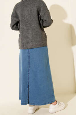 Beş Düğmeli Kot Etek Mavi - Thumbnail