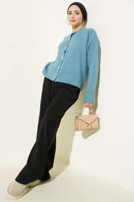 Taş Düğmeli Yumoş Triko Kısa Hırka Mint - Thumbnail