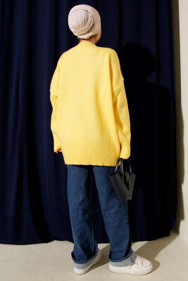 Düşük Omuz Salaş Triko Tunik Sarı - Thumbnail