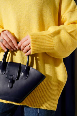 Düşük Omuz Salaş Triko Tunik Sarı - Thumbnail