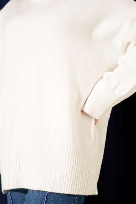 Düşük Omuz Salaş Triko Tunik Ekru - Thumbnail