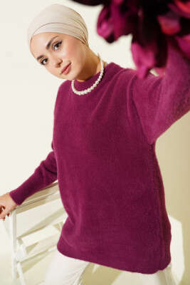 Basic Sakallı Triko Tunik Menekşe - Thumbnail
