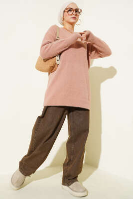 Basic Sakallı Triko Tunik Latte - Thumbnail