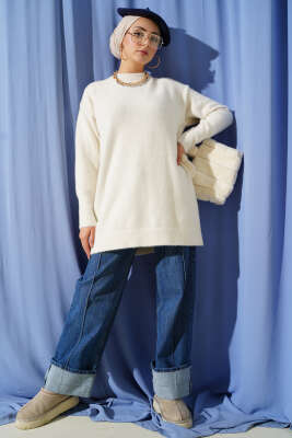 Basic Sakallı Triko Tunik Bej - Thumbnail