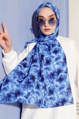 Çiçek Desenli Rami Şal Saks - Thumbnail