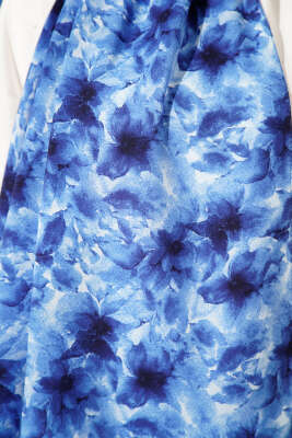 Çiçek Desenli Rami Şal Saks - Thumbnail