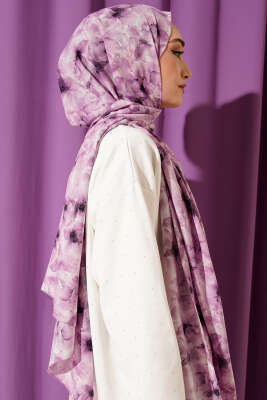 Çiçek Desenli Rami Şal Lila - Thumbnail