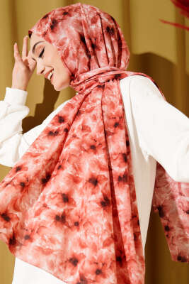 Çiçek Desenli Rami Şal Kiremit - Thumbnail