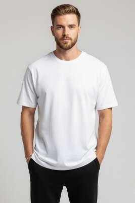 Pazarium - Basic Bisiklet Yaka T-shirt Beyaz