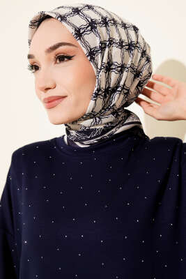 Pazarium - Desenli Lacivert Serisi Eşarp Asorti 11