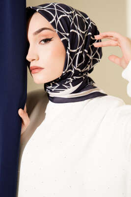 Pazarium - Desenli Lacivert Serisi Eşarp Asorti 12